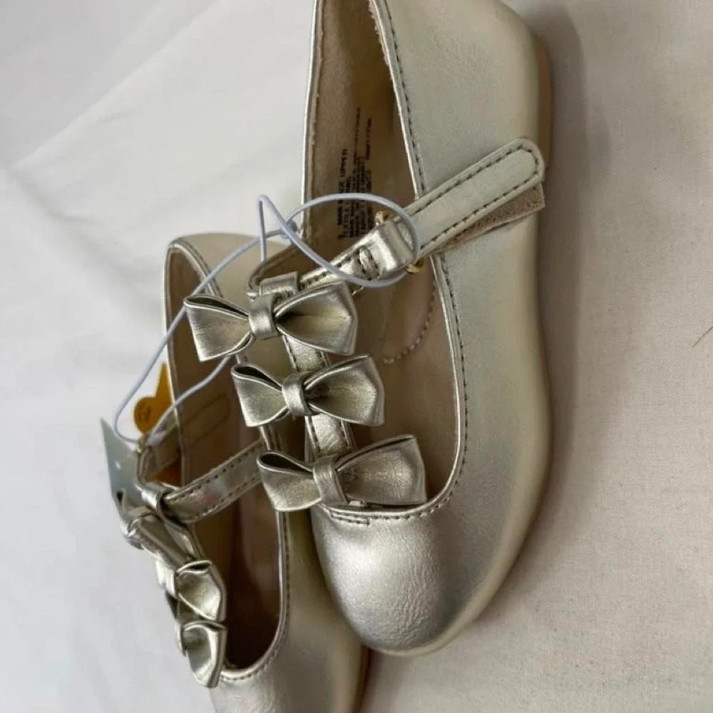 Cat & Jack silver metallic bow‎ ballet flats
